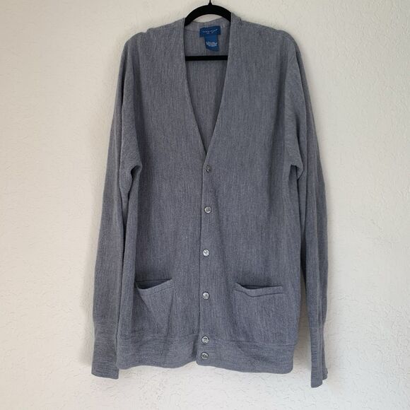 VTG Towncraft Cardigan Sweater Men XL Tall XLT Gray Button Pocket Grandpa Preppy - Picture 1 of 6
